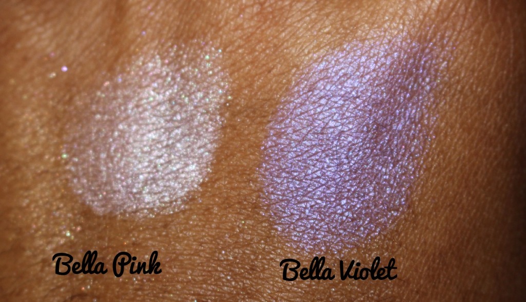 Milani Cosmetics Bella Gel Powder Eyeshadow Swatches Bella Pink and Bella Violet.jpg